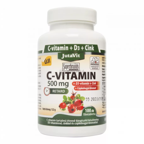 JutaVit C-vitamin 500mg nyújtott kioldódású + csipkeb. + D3 + Cink vitamin 100 db
