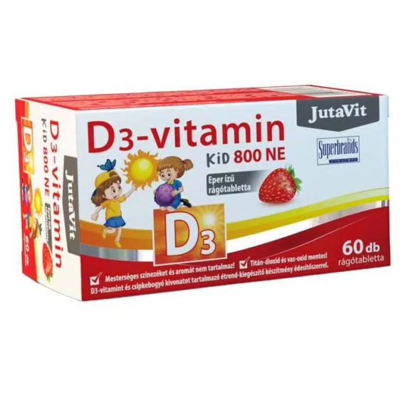 JutaVit D3-vitamin Kid 800NE (20µg). Eper ízű rágótabletta. 60db