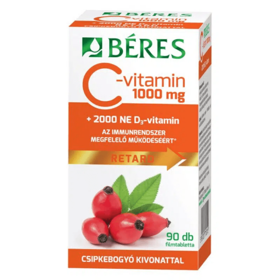 Béres C-vitamin 1000mg csipkebogyó + D3 vitamin 2000NE retard filmtabletta 90x