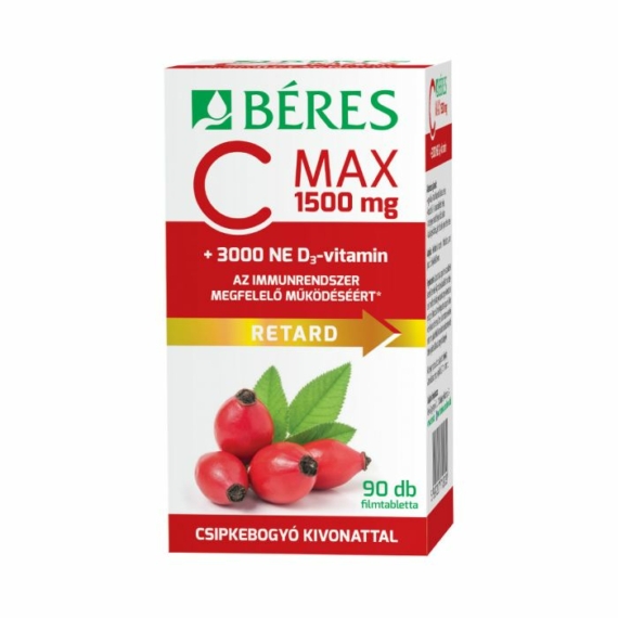 Béres C-Max 1500mg csipkebogyó + D3 vitamin 3000NE retard filmtabletta 90x